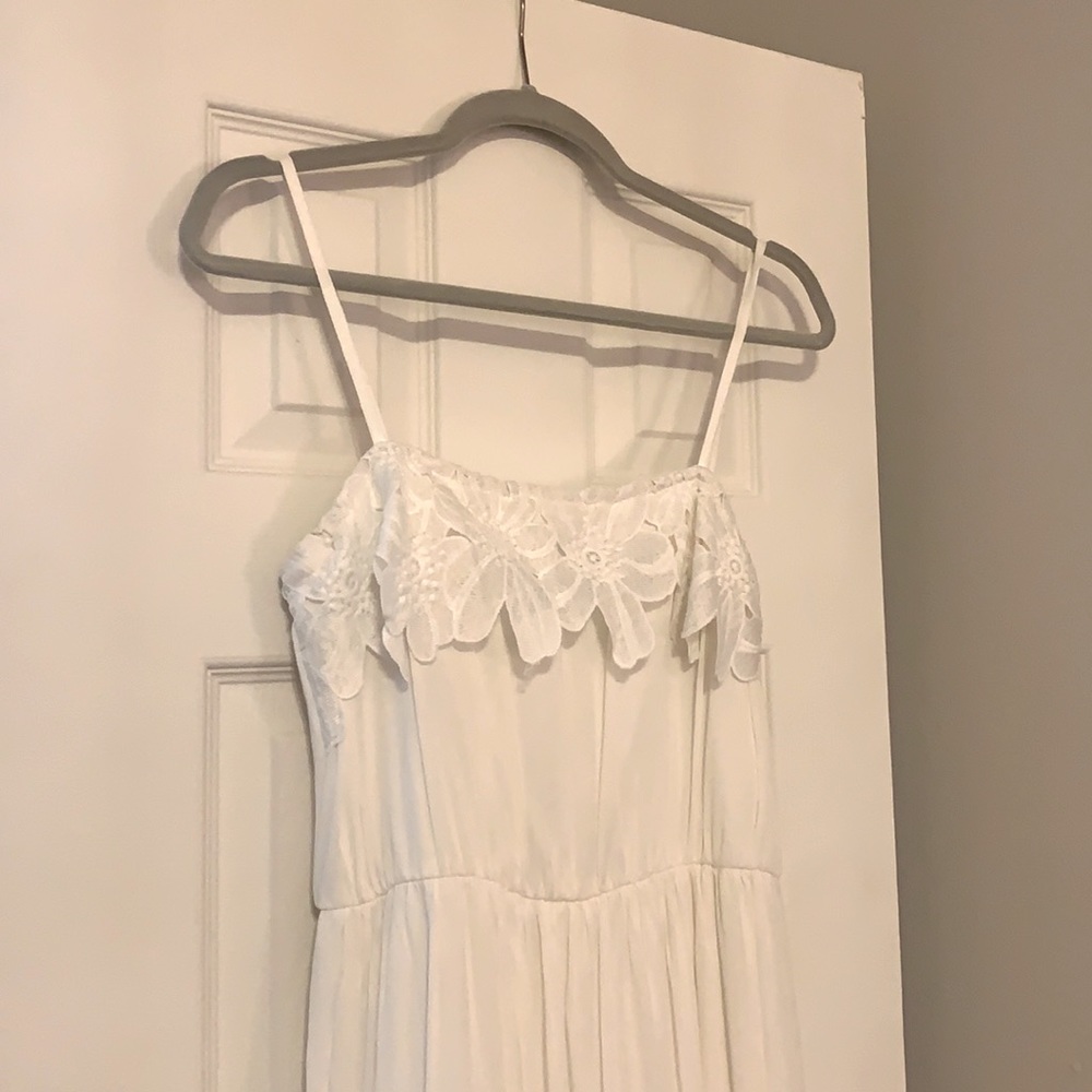 White Maxi Dress with Floral Appliqué